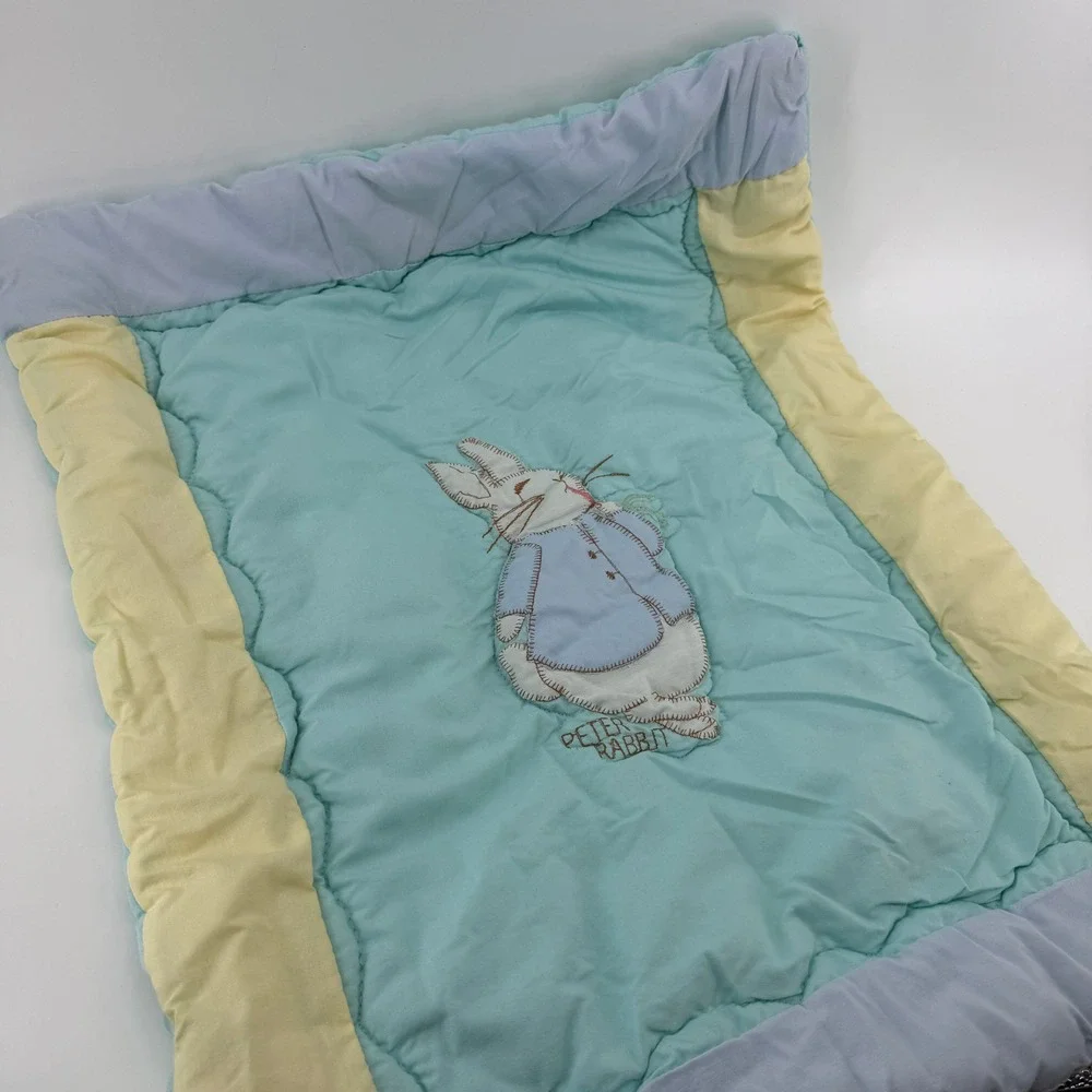 Vintage Beatrix Potter Peter Rabbit Baby Quilt Blanket Quiltex USA 21x26